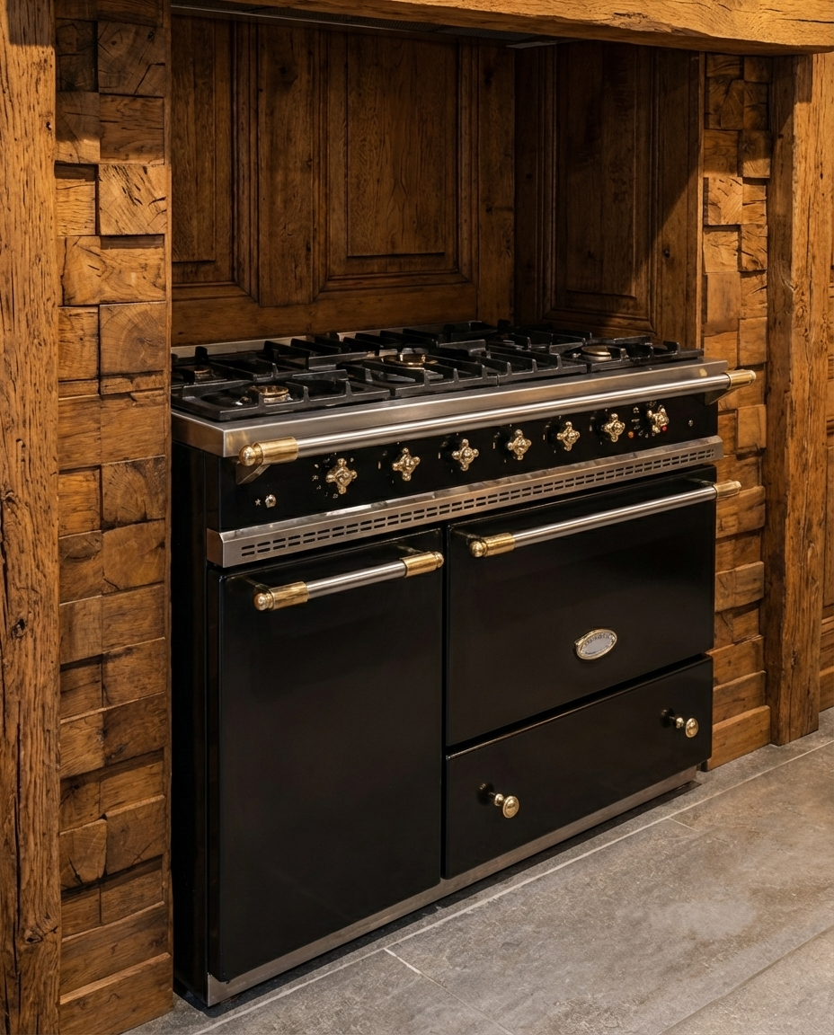 Lacanche Gasfornuis · 100cm · 5 Pits · Dubbele Oven · Hoogglans Zwart & Messing