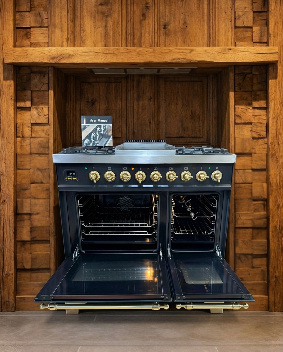 Boretti Gas · 5-pits met Wokbrander · Dubbele Oven · Antraciet Messing · 90cm