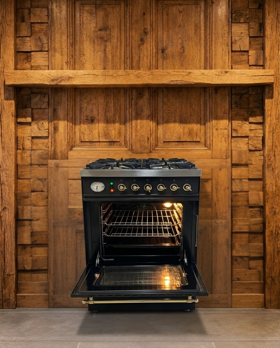 Boretti Gas · 4-pits met Wokbrander · Multifunctionele Oven · Antraciet Messing · 60cm