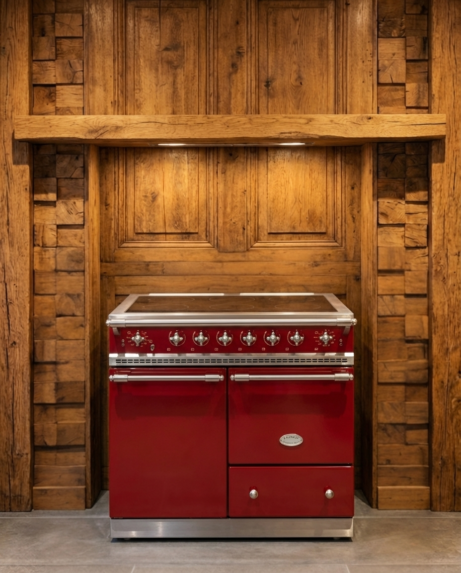 Lacanche Inductie · 6 Zones · Dubbele Oven · Bordeaux Rood Chrome · 90cm