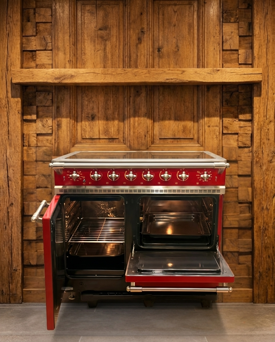 Lacanche Inductie · 6 Zones · Dubbele Oven · Bordeaux Rood Chrome · 90cm