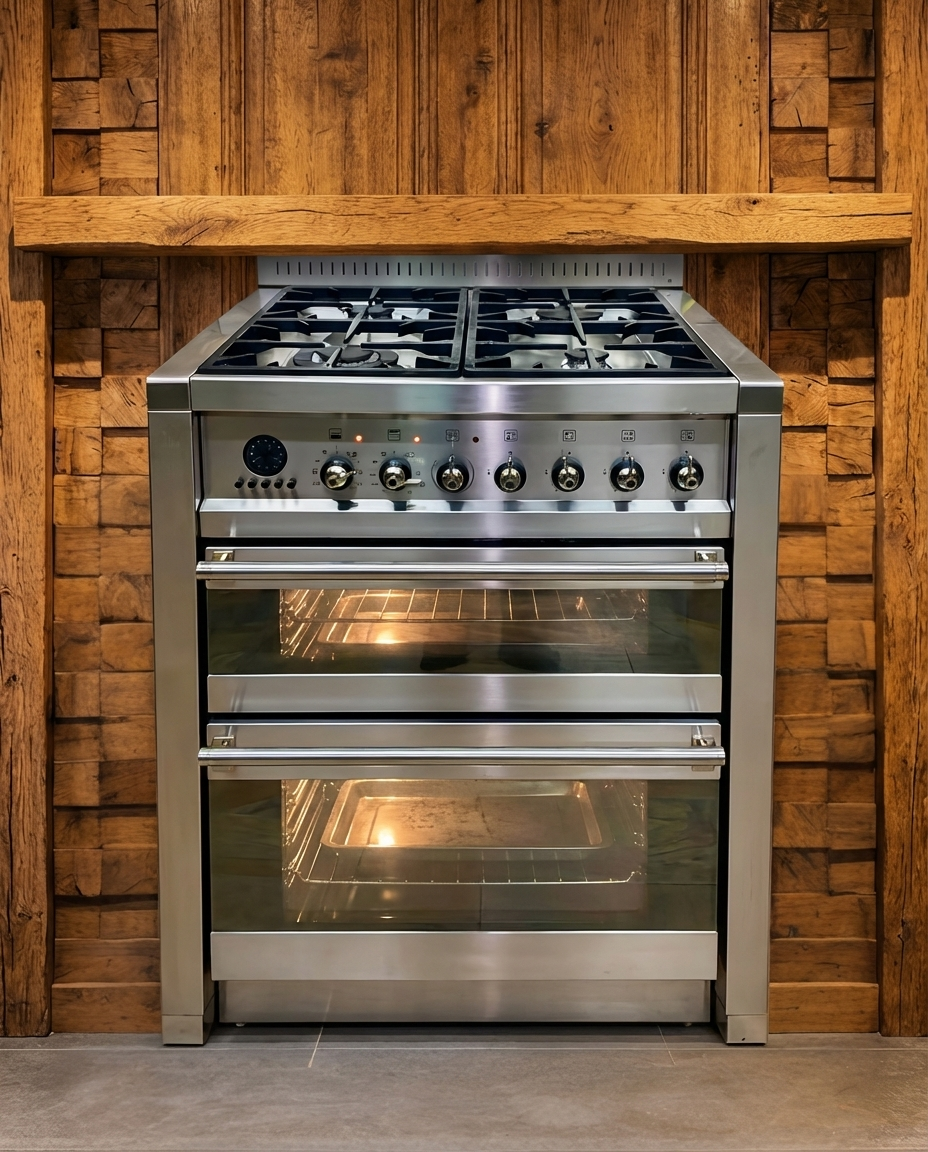 Smeg Gas · 4-pits met Wokbrander · Dubbele Oven · Incl. Achterwand · RVS · 70cm