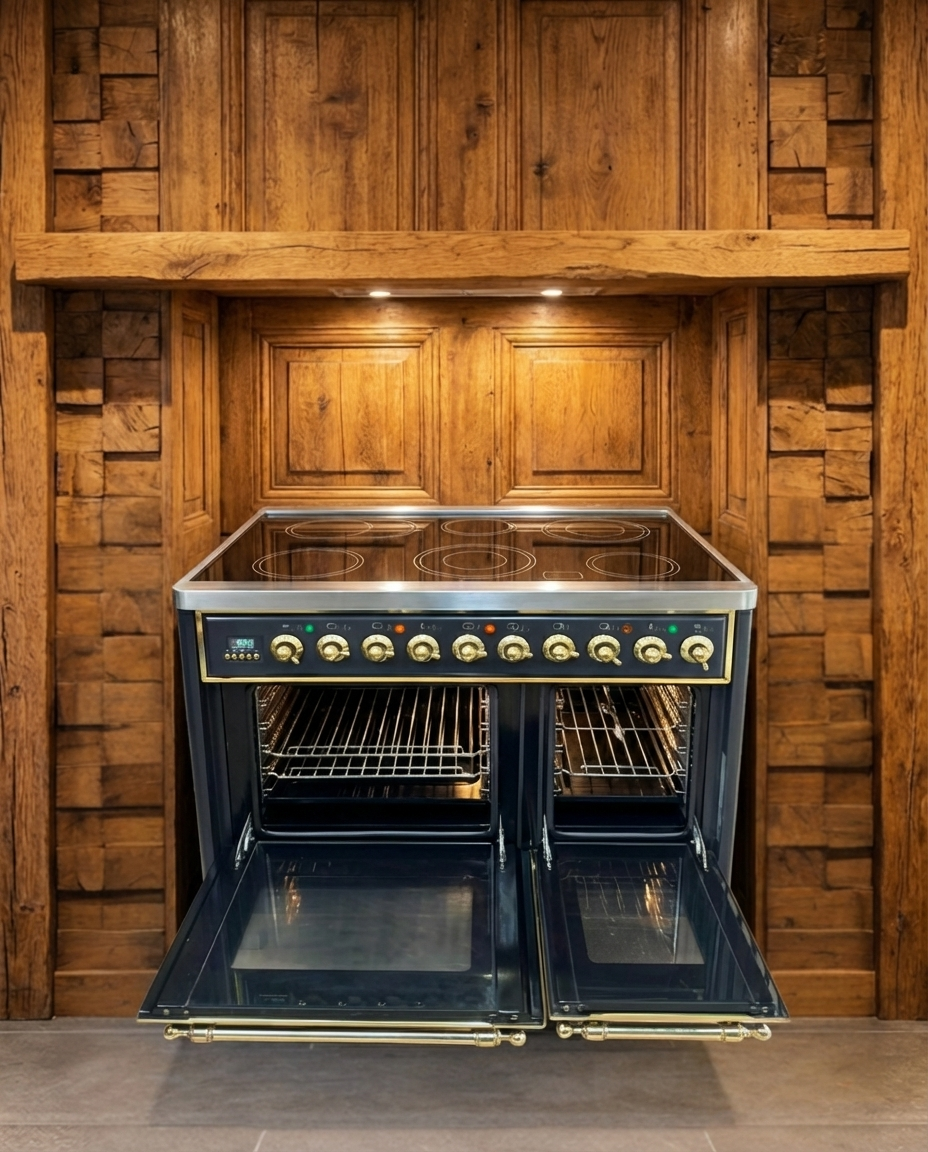 Boretti Majestic Keramisch · 6 Zones · Dubbele Oven met Draaispit · Zwart Messing · 100cm