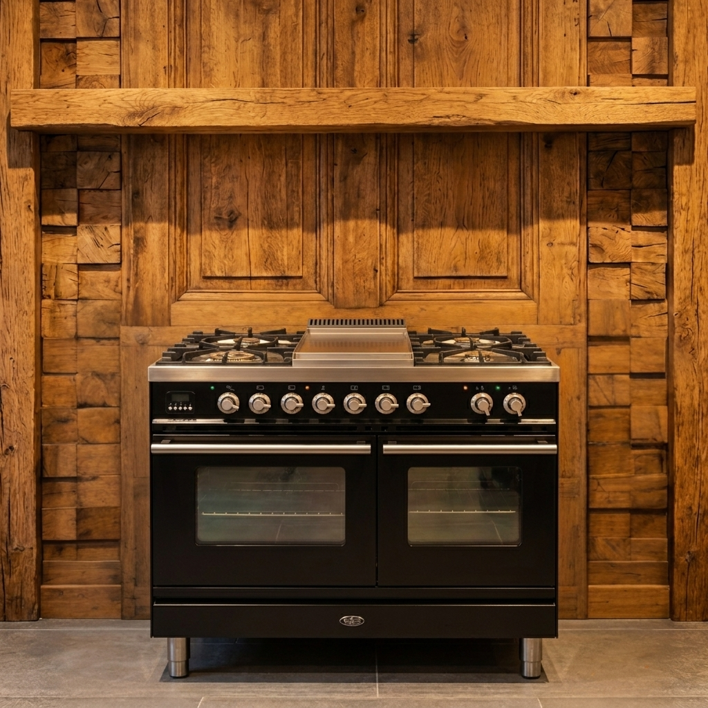 Boretti · Hoogglans Zwart · 100cm · 5-pits Messing · Dubbele oven