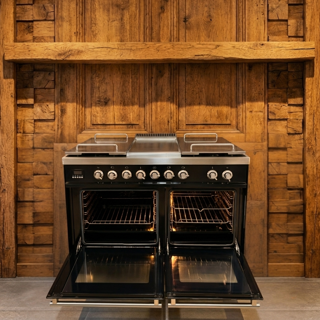 Boretti · Hoogglans Zwart · 100cm · 5-pits Messing · Dubbele oven