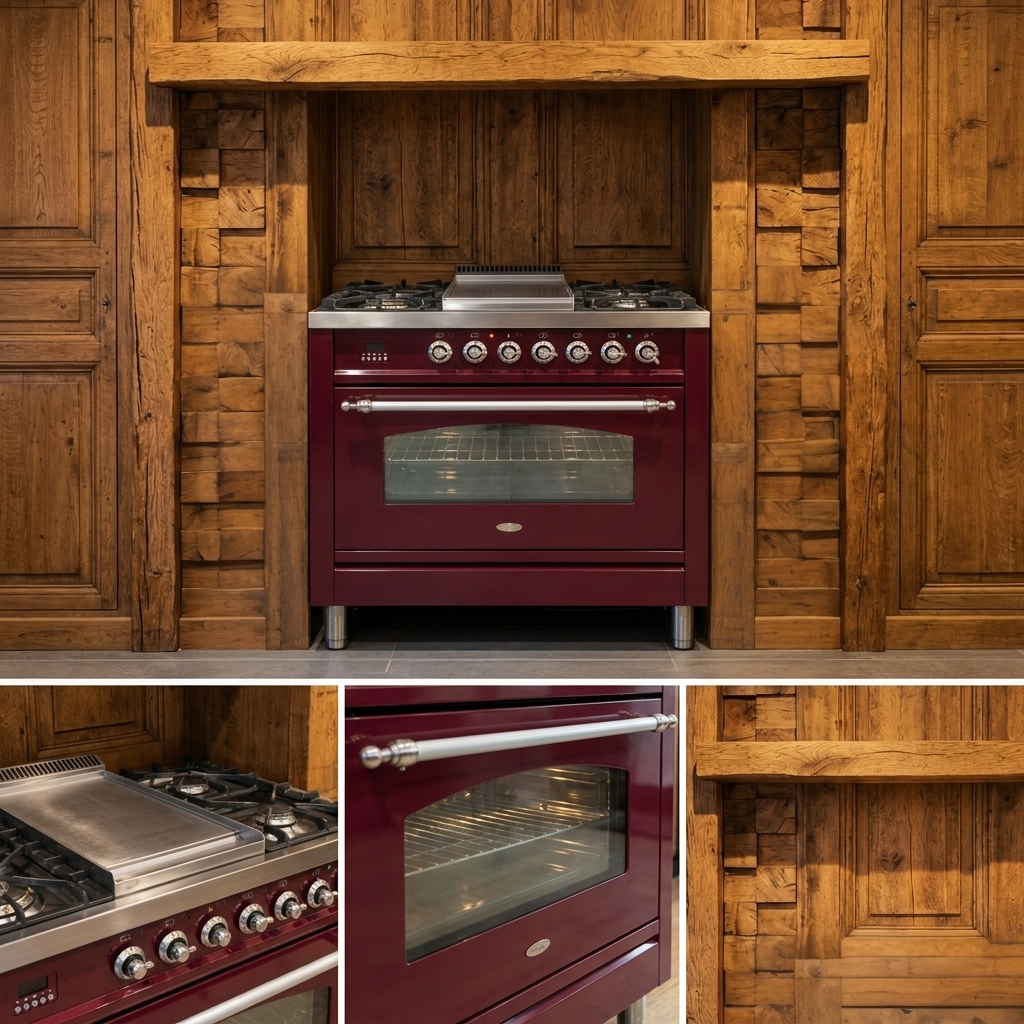Boretti · Bordeaux Rood · 90cm · 5-pits Messing · Multifunctionele Oven