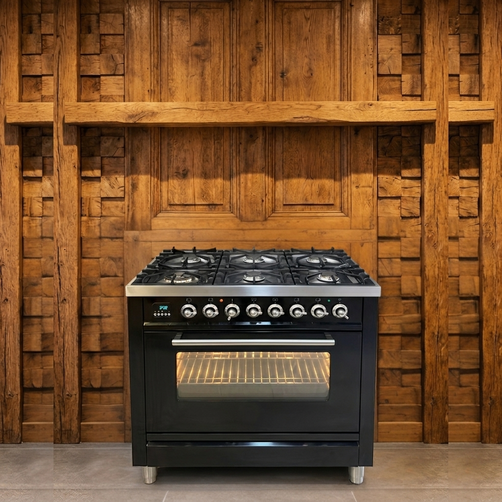 Boretti · Hoogglans Zwart · 90cm · 6-pits Messing (incl. Wokbrander) · Multifunctionele Oven