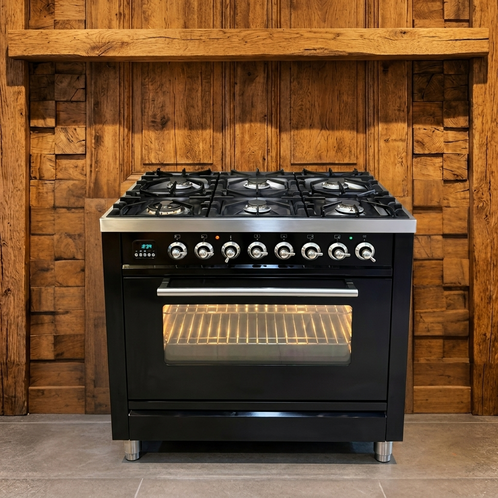Boretti · Hoogglans Zwart · 90cm · 6-pits Messing (incl. Wokbrander) · Multifunctionele Oven
