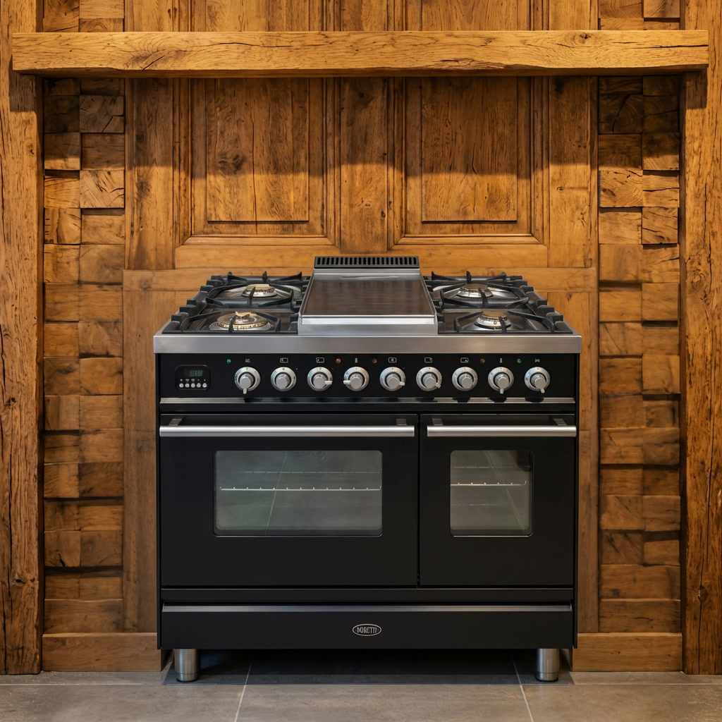 Boretti · Hoogglans Zwart · 90cm · 5-pits Messing met Grillplaat · Dual Oven