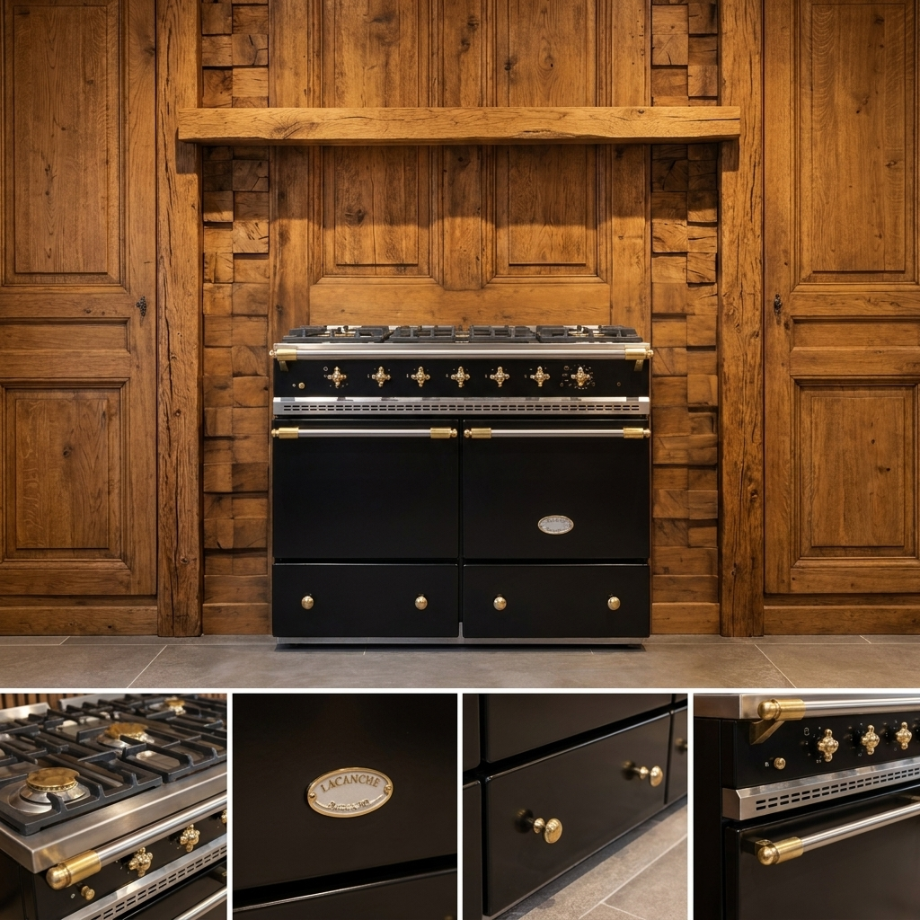 Lacanche Cluny 1000 · Hoogglans Zwart met Messing · 100cm · 5-pits Gas · Dubbele Oven