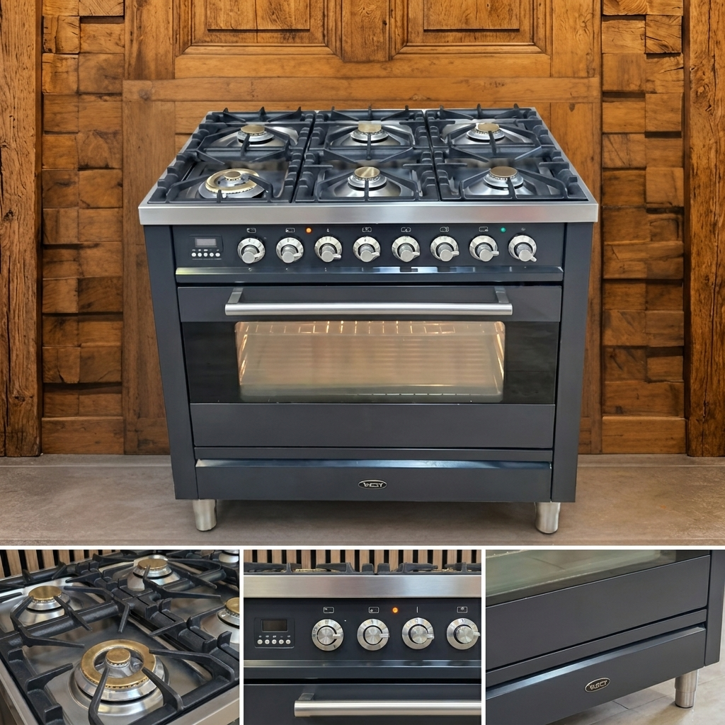 Boretti · Antraciet met RVS · 90cm · 6-pits Messing met Wokbrander · Inclusief Pizzasteen & Grillplaat