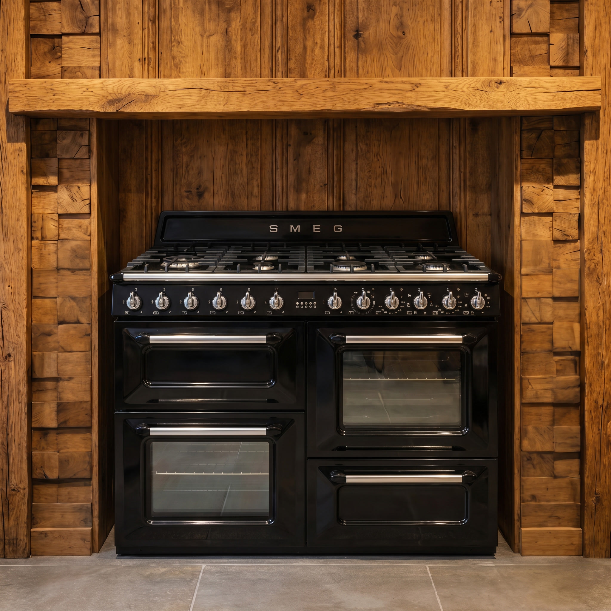 Smeg A1 Classic · Hoogglans Zwart · 110cm · 7-pits Gas · 3 Ovens