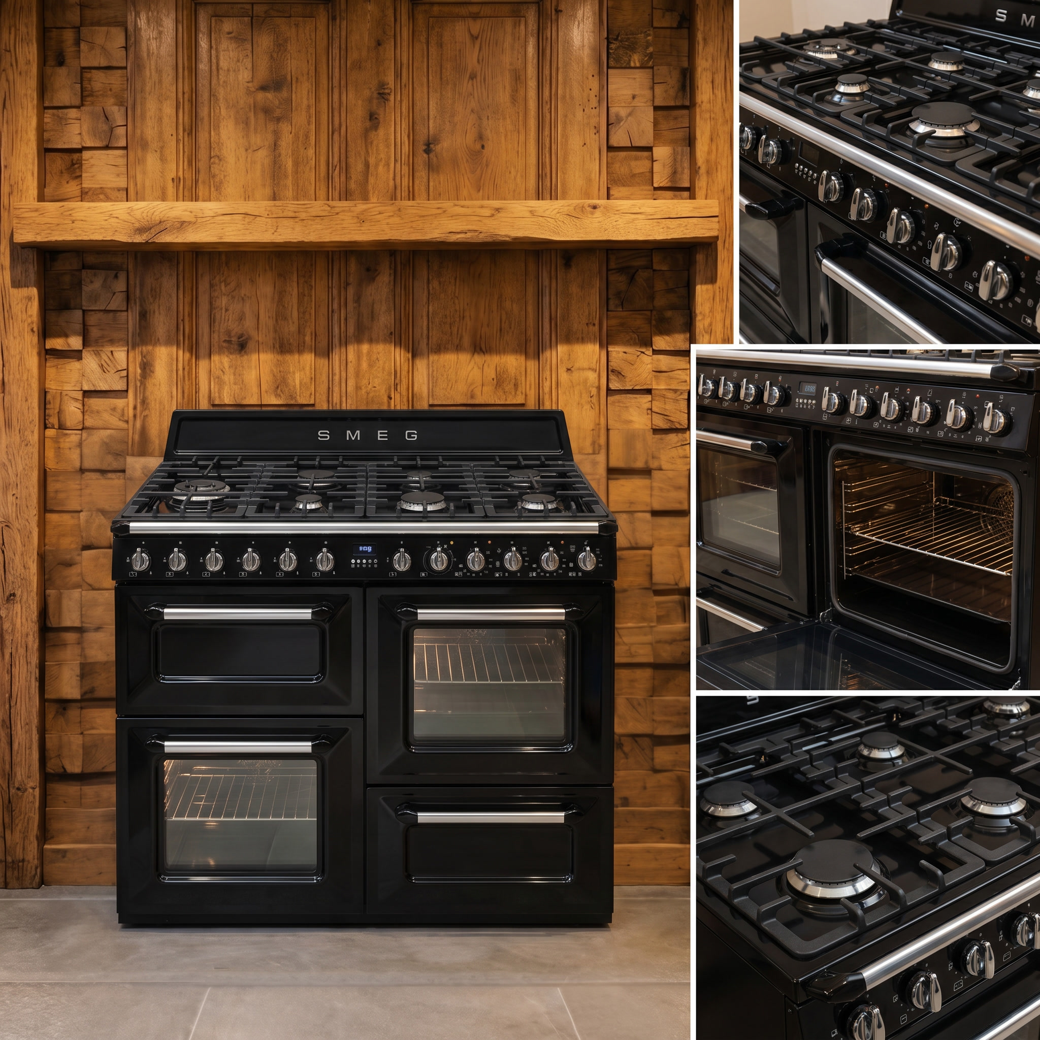 Smeg A1 Classic · Hoogglans Zwart · 110cm · 7-pits Gas · 3 Ovens