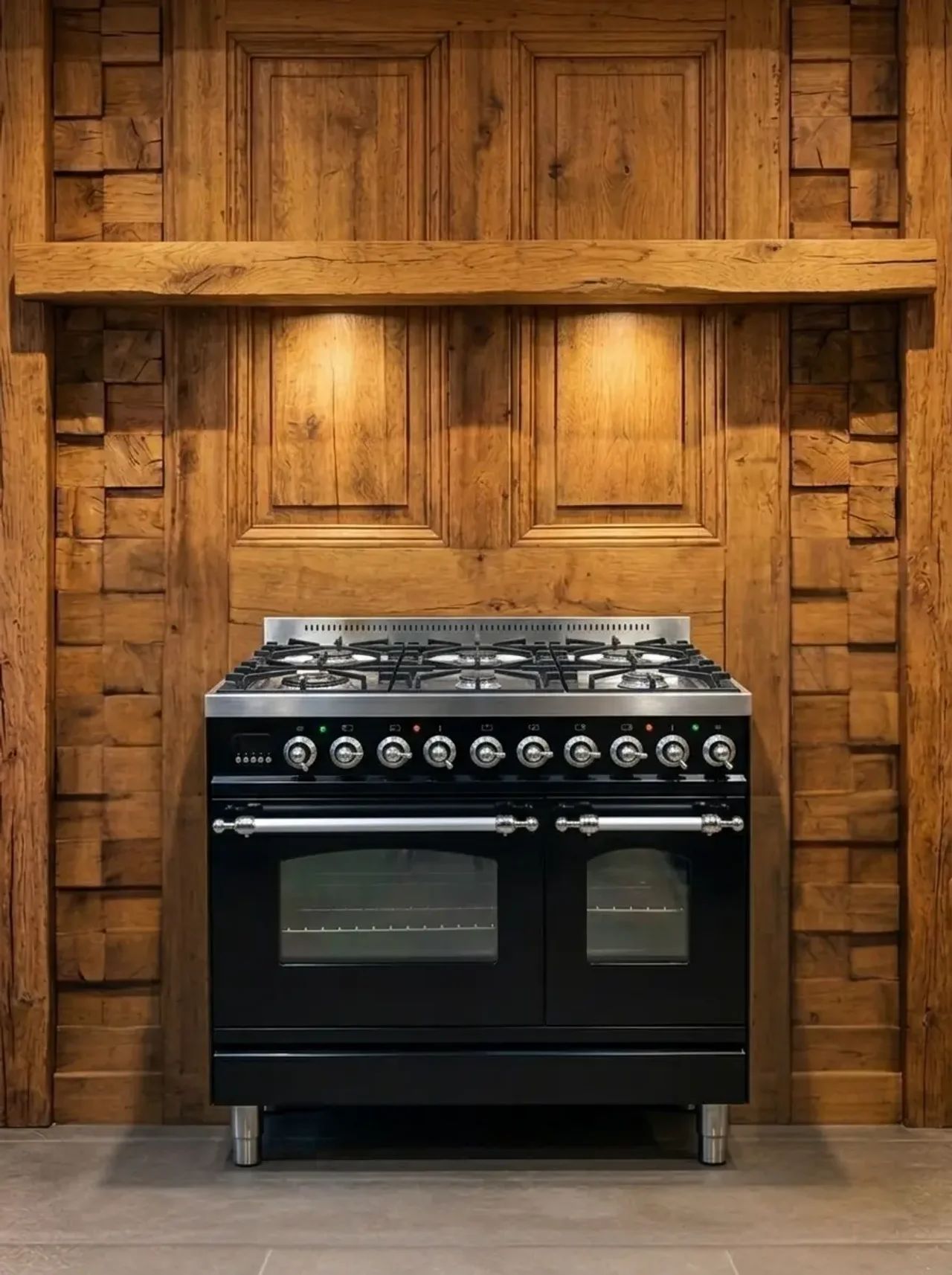 Boretti Gas · 6-pits met Dubbele Wokbrander · Dubbele Oven · Hoogglans Zwart · 90cm