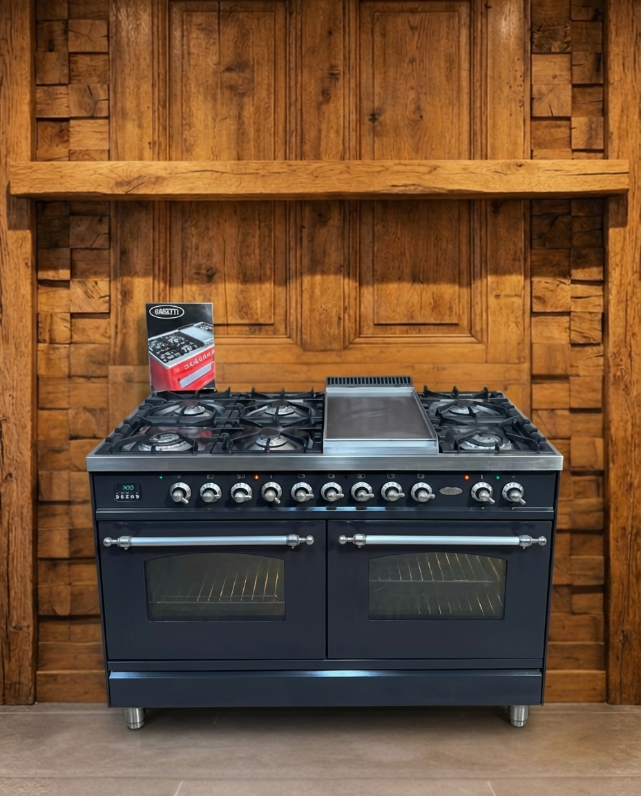 Boretti Gasfornuis · 120cm · 7 Pits + Bakplaat · Dubbele Oven · Antraciet