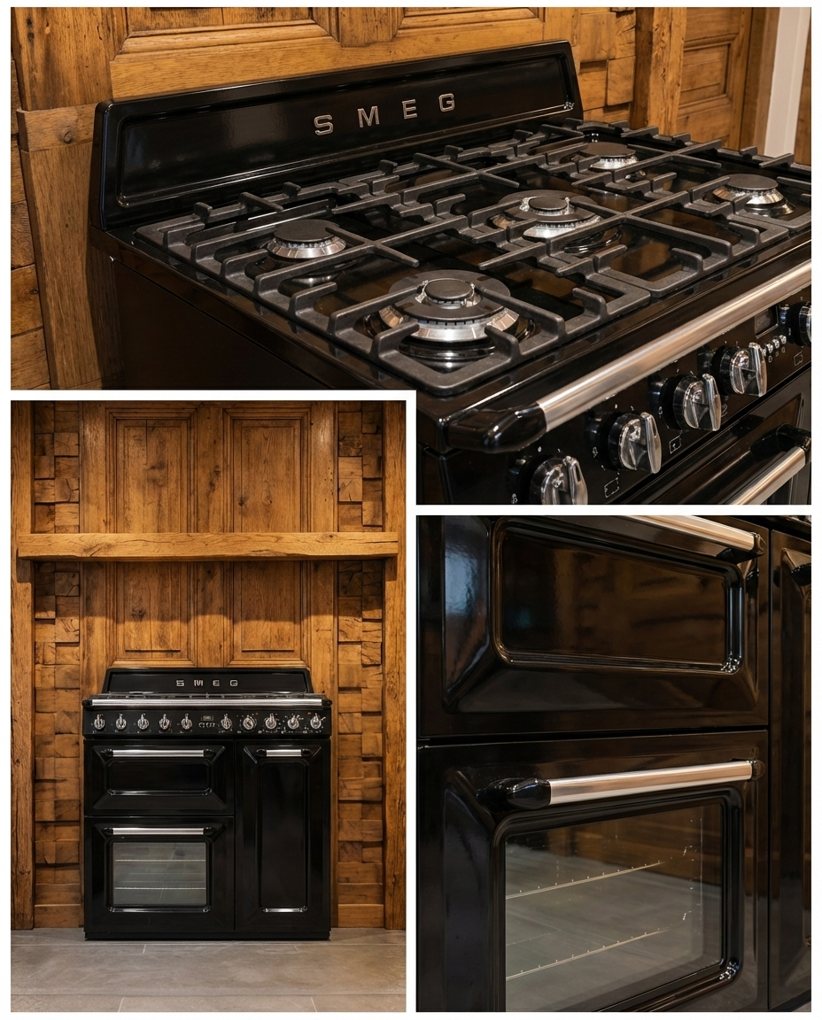 Smeg Victoria · Gas · 6-pits · 3 Ovens · Zwart Hoogglans · 90cm