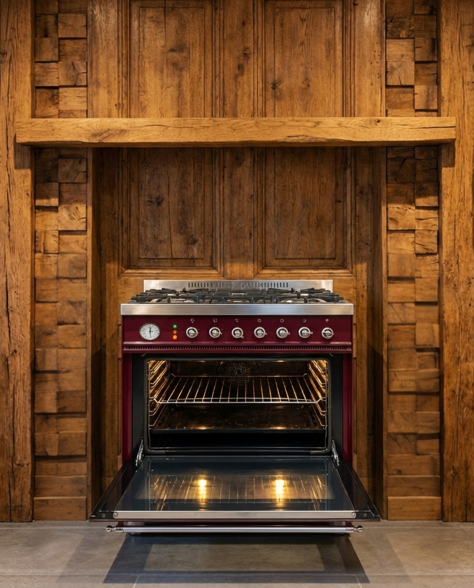 Boretti Gas · 5-pits met Wokbrander · Multifunctionele Oven · Bordeaux Rood Messing · 80cm