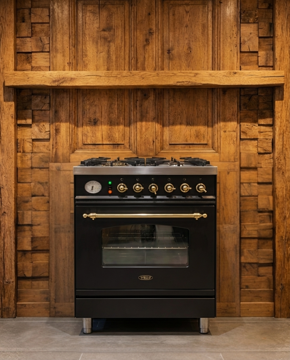 Boretti Gas · 4-pits met Wokbrander · Multifunctionele Oven · Antraciet Messing · 60cm