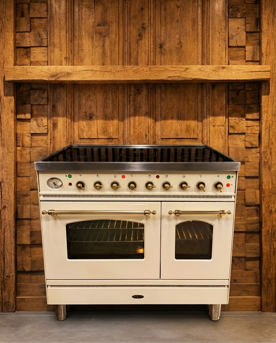 Boretti Keramisch · 5 Zones · Dubbele Oven met Draaispit · Wit Messing · 90cm