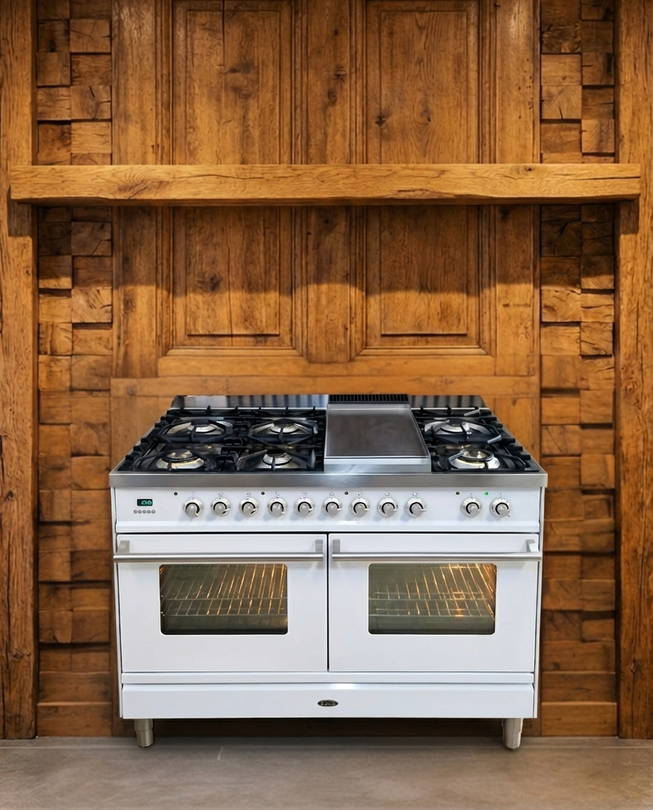 Boretti Gas · 7-pits + FryTop · Dubbele Oven · Wit Chrome · 120cm