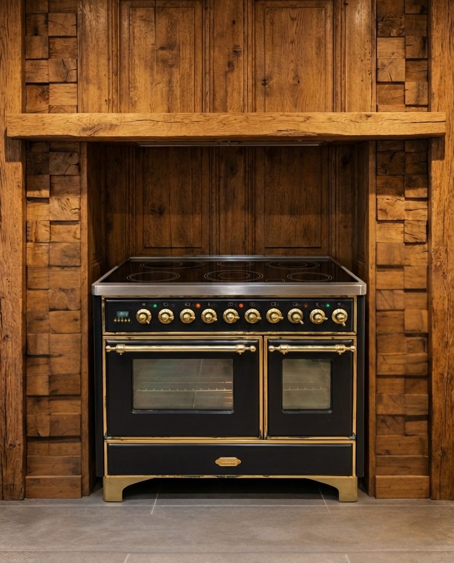 Boretti Majestic Keramisch · 6 Zones · Dubbele Oven met Draaispit · Zwart Messing · 100cm