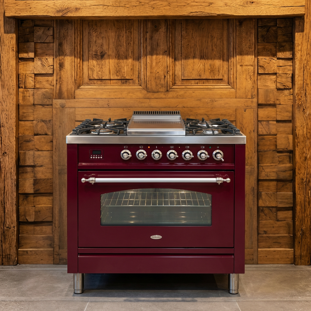 Boretti · Bordeaux Rood · 90cm · 5-pits Messing · Multifunctionele Oven