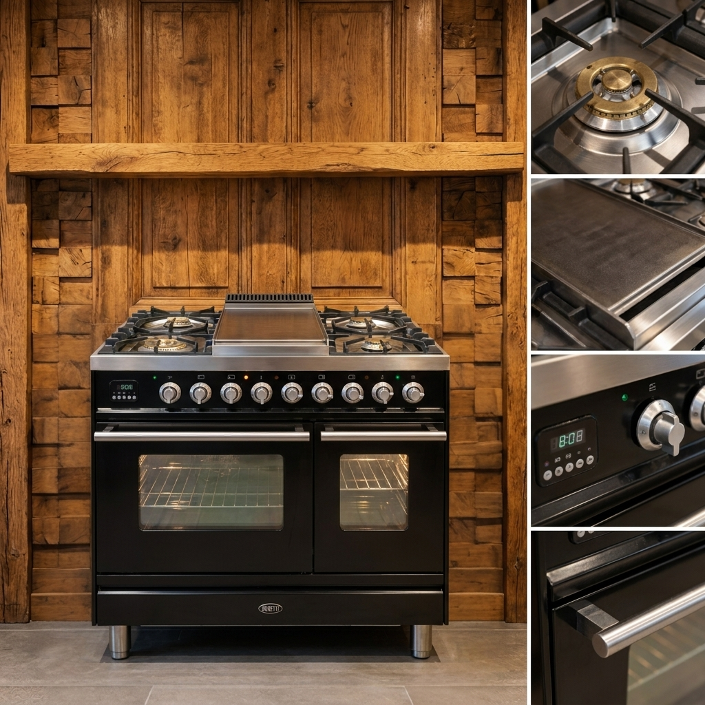 Boretti · Hoogglans Zwart · 90cm · 5-pits Messing met Grillplaat · Dual Oven