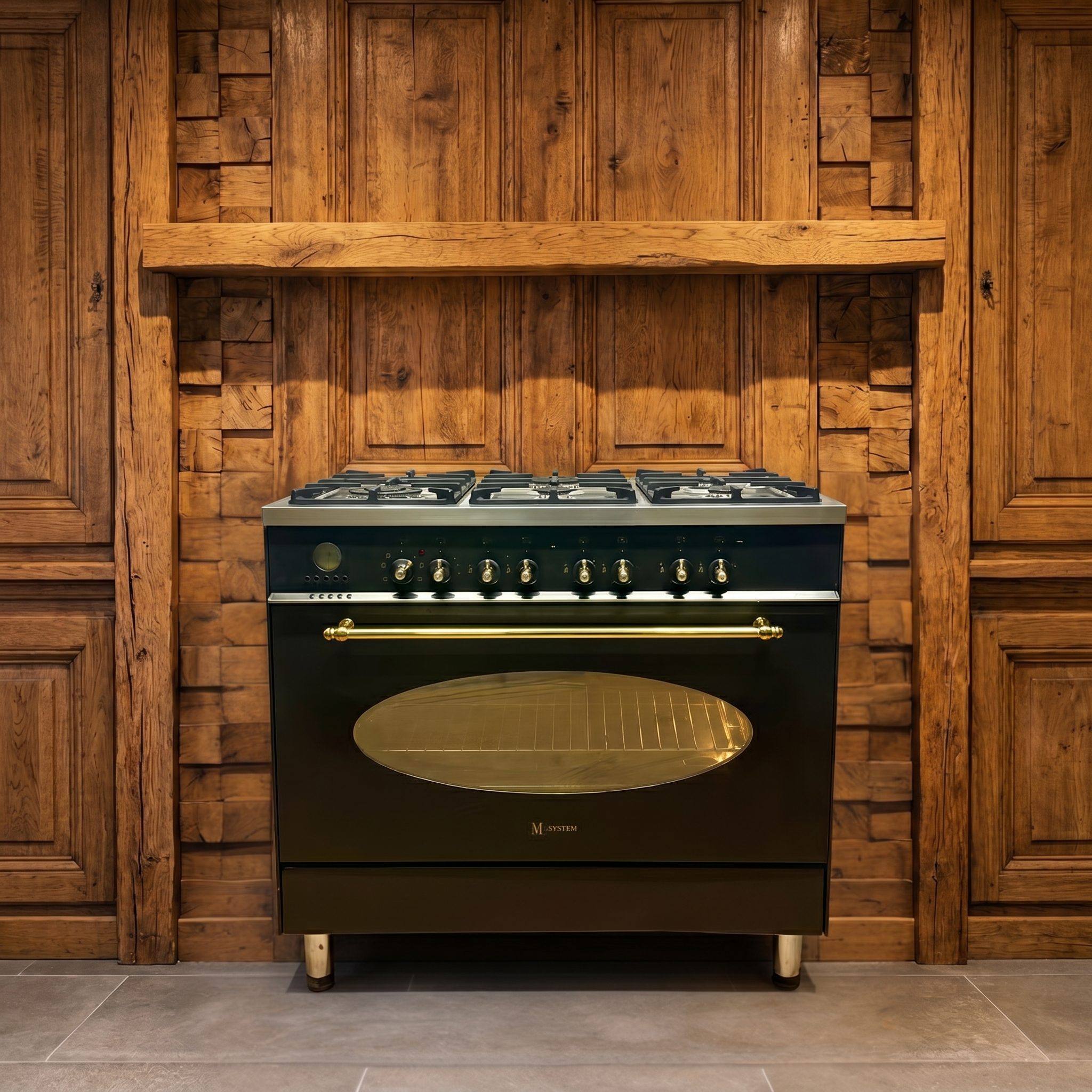 M-System · Zwart met Messing · 90cm · 6-pits Gas · Multifunctionele Oven