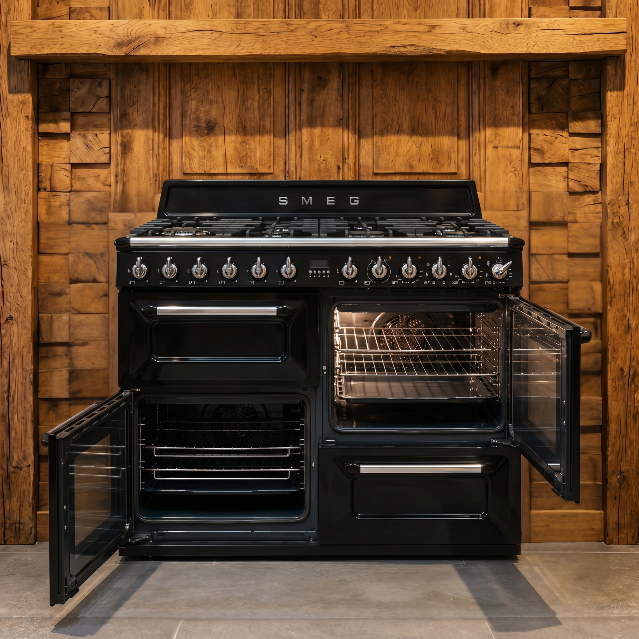 Smeg A1 Classic · Hoogglans Zwart · 110cm · 7-pits Gas · 3 Ovens