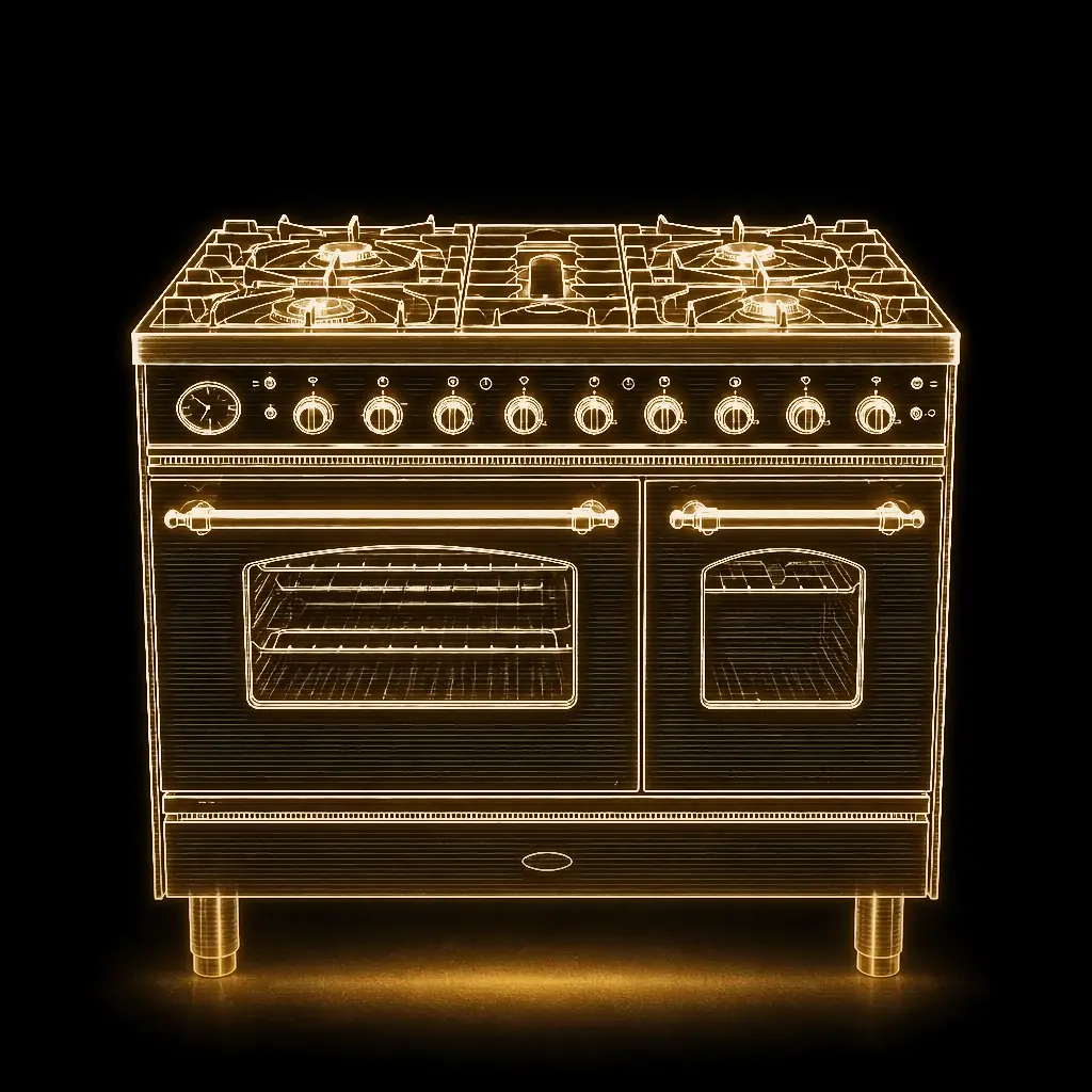 Boretti Imperatore Rood fornuis 90 cm dubbele oven als technische projectie