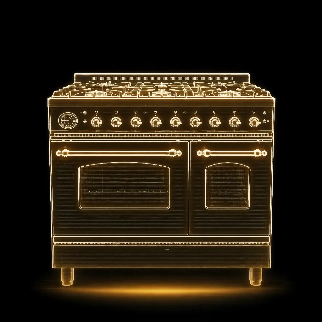 Boretti fornuis antraciet 90 cm dubbele oven als technische projectie