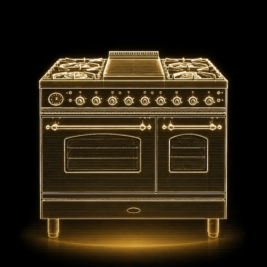 Klassiek Boretti antraciet fornuis 90 cm  - dubbele oven als technische projectie