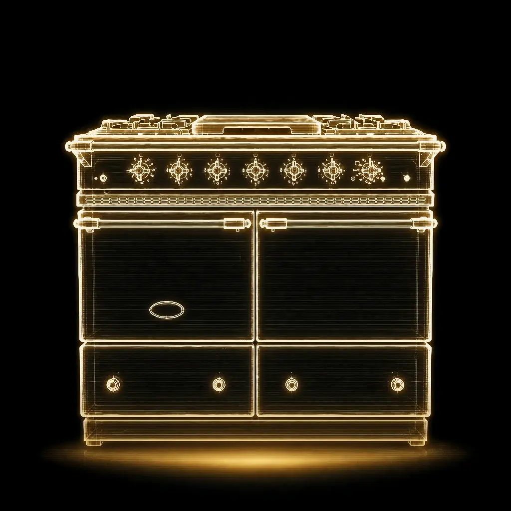 Lacanche Sully 100 cm fornuis — Oud Wit als technische projectie