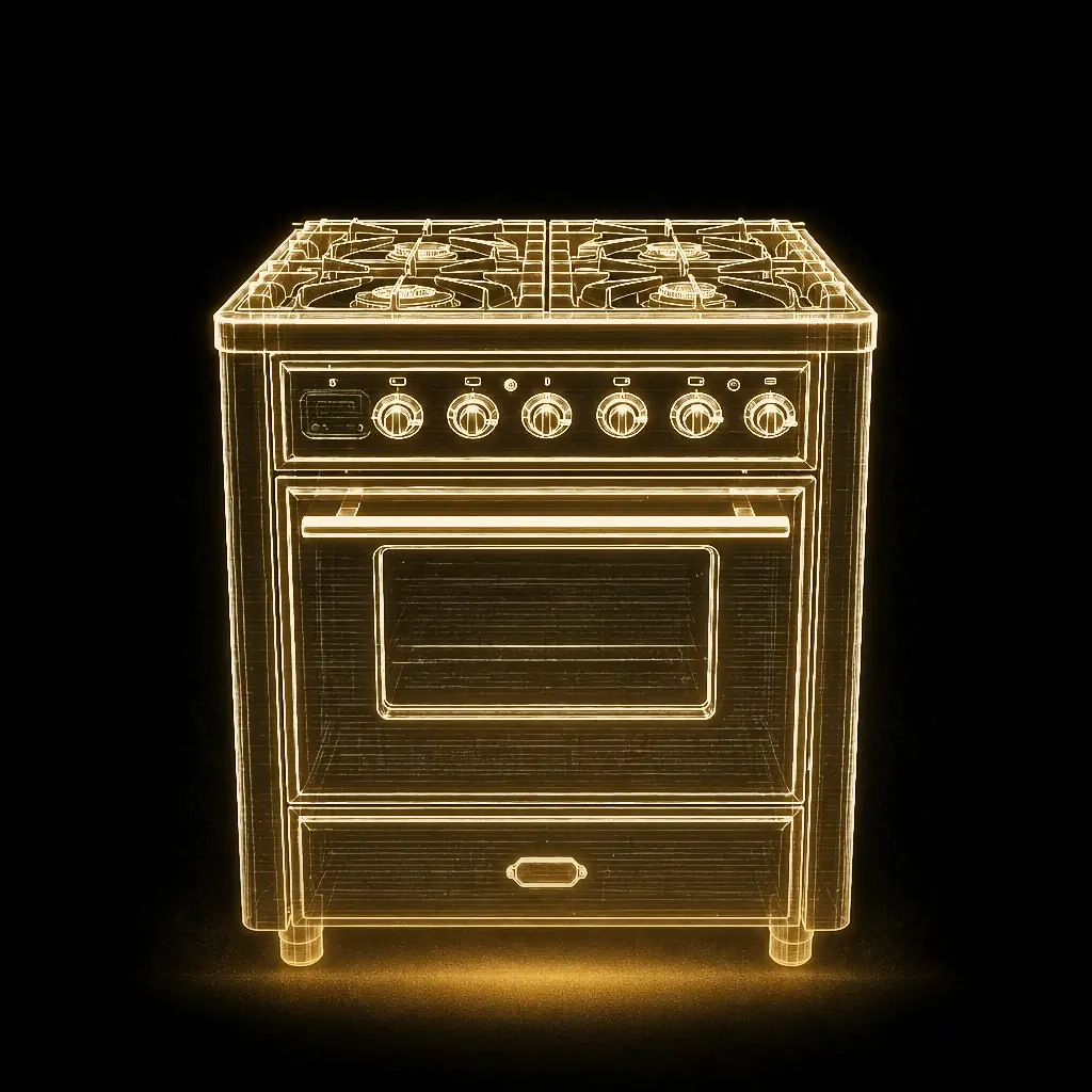 Boretti Majestic Antraciet fornuis 70 cm met wokbrander als technische projectie