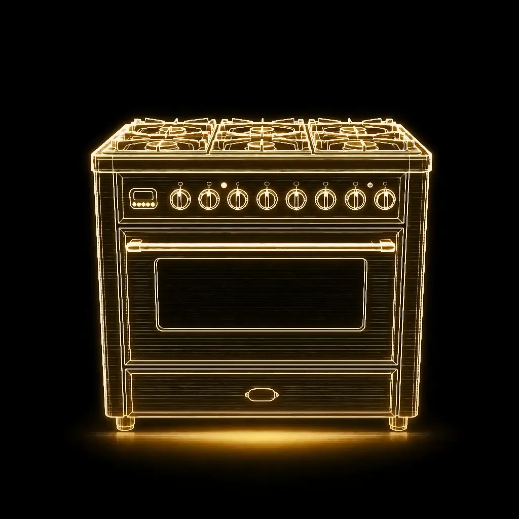 Boretti Majestic Antraciet fornuis 90 cm met wokbrander als technische projectie