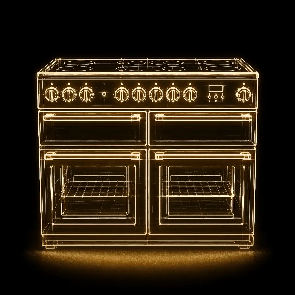 Rangemaster Nexus SE 110 inductiefornuis — Slate met chroom als technische projectie