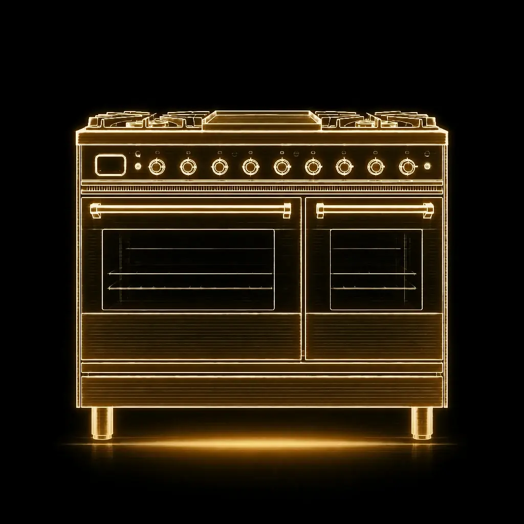 Boretti Principale 90 cm fornuis dubbele oven — RVS als technische projectie