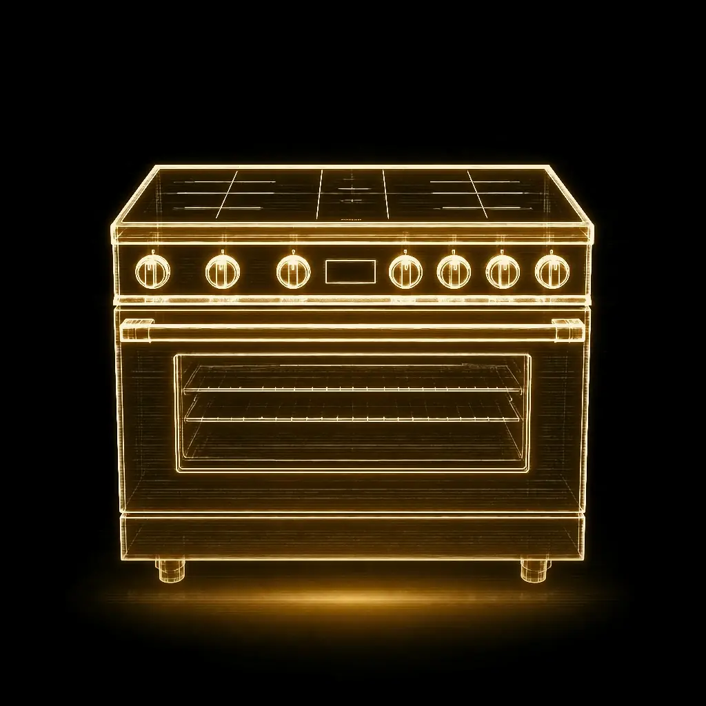 Smeg Portofino Inductie  Ferarri Rood fornuis 90 cm als technische projectie