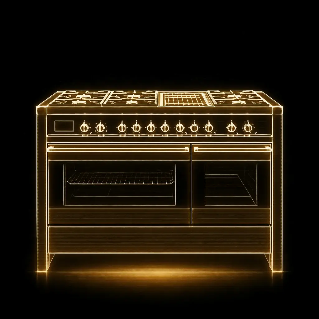Smeg Roestvrij staal fornuis 120 cm met bakplaat als technische projectie
