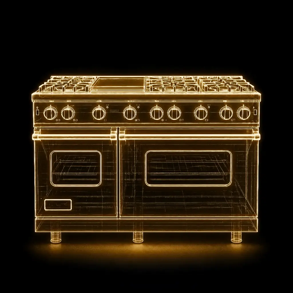 Viking Europese exportlijn 122 cm gasfornuis — RVS als technische projectie
