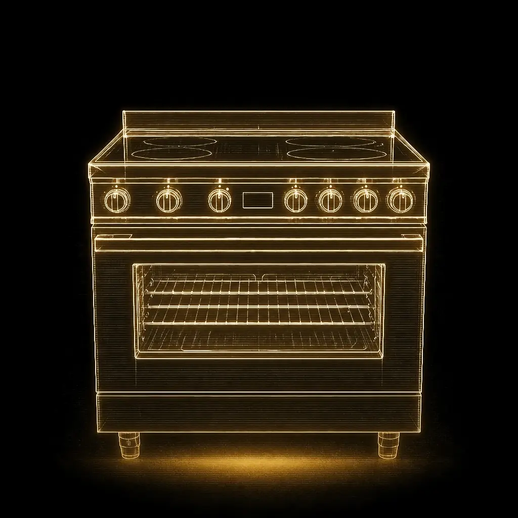 Smeg Portofino Antraciet fornuis 90 cm inductie als technische projectie