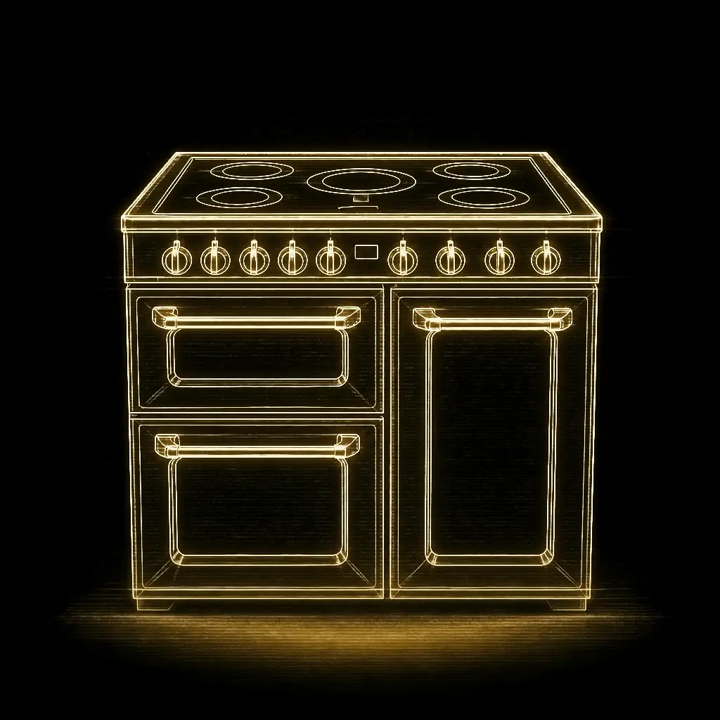 Smeg Victoria Zwart fornuis 100 cm inductie als technische projectie