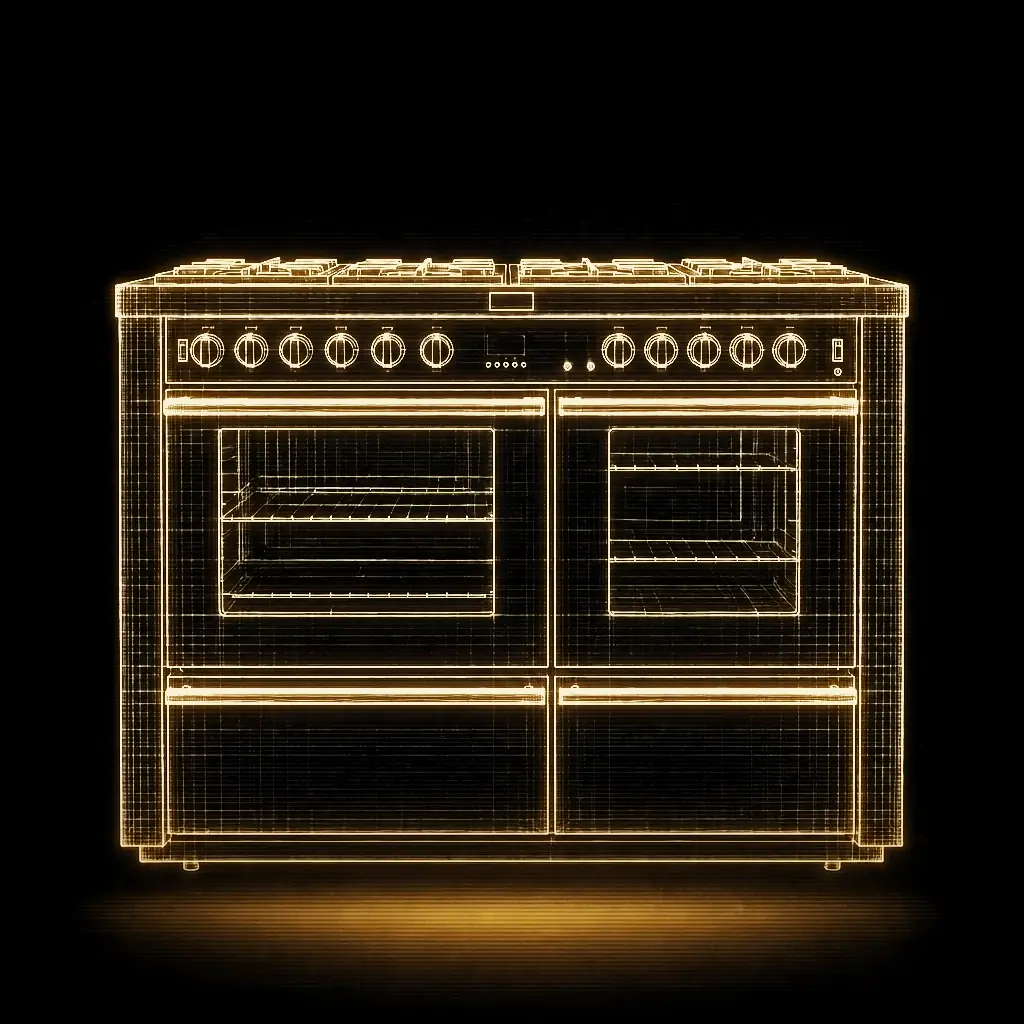 Stoves 120 cm gasfornuis — Zwart als technische projectie