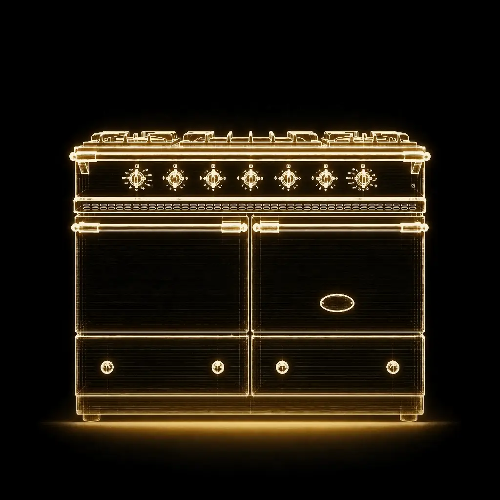 Lacanche Cluny 1000 Noir brillant fornuis 100 cm als technische projectie