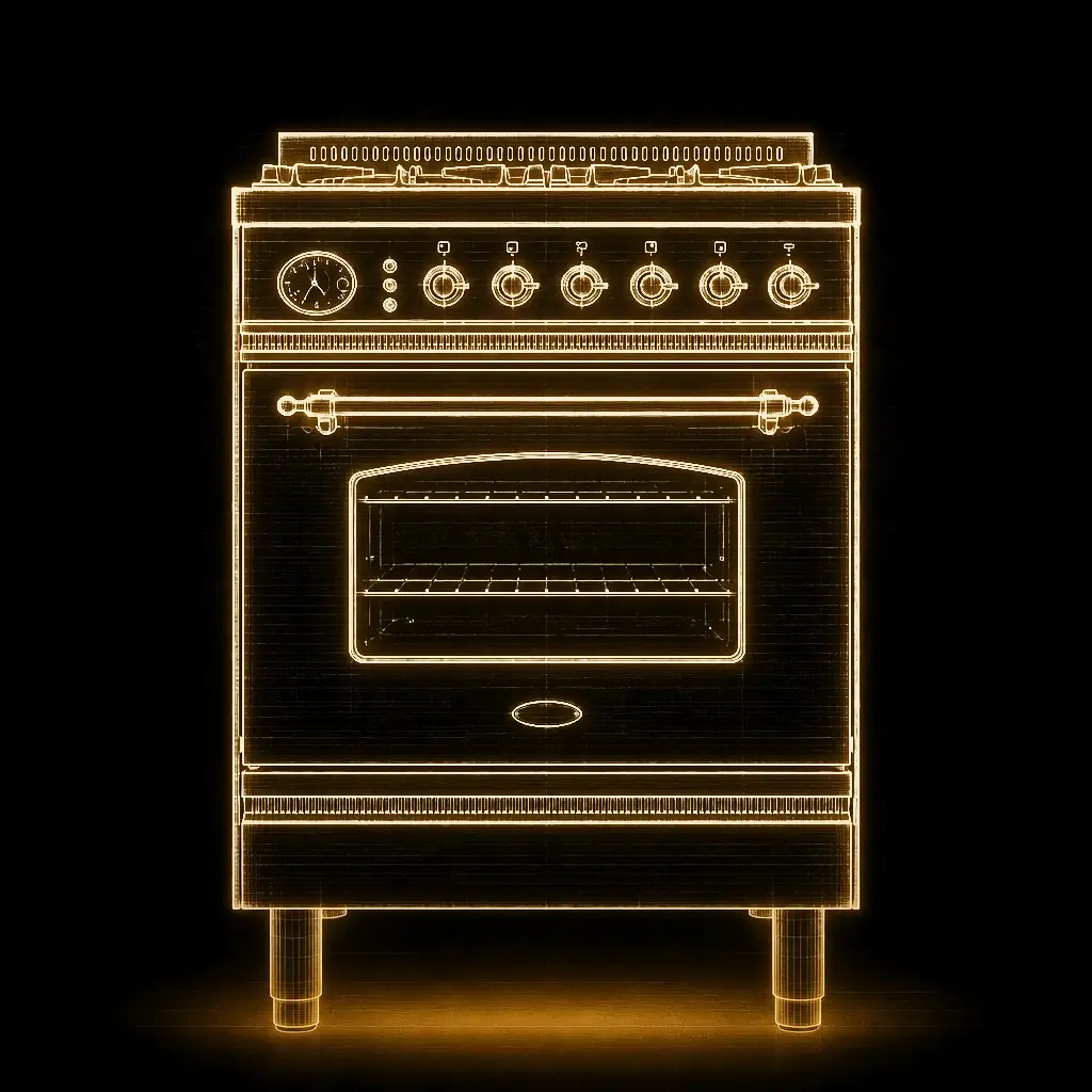 Boretti RVS fornuis 60 cm met wokbrander als technische projectie