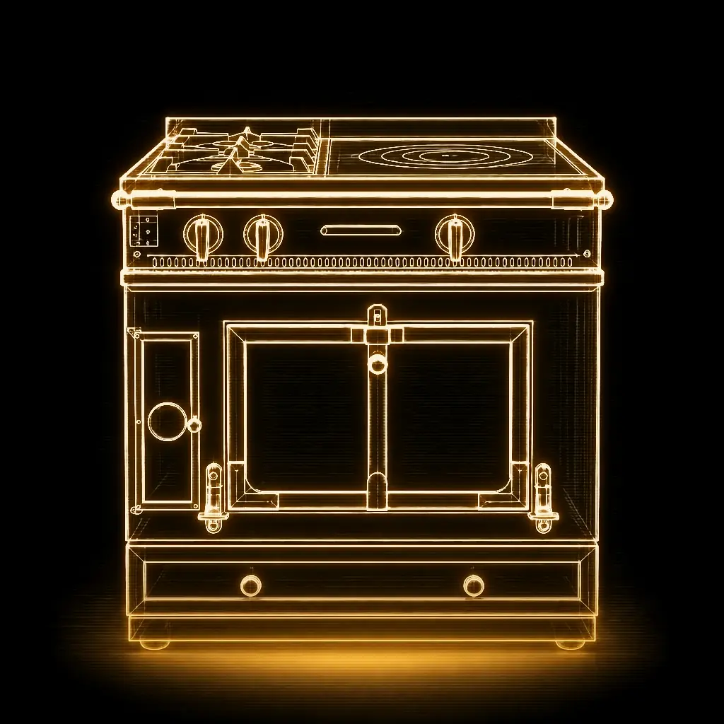 La Cornue Château Geel fornuis 75 cm met bakplaat als technische projectie