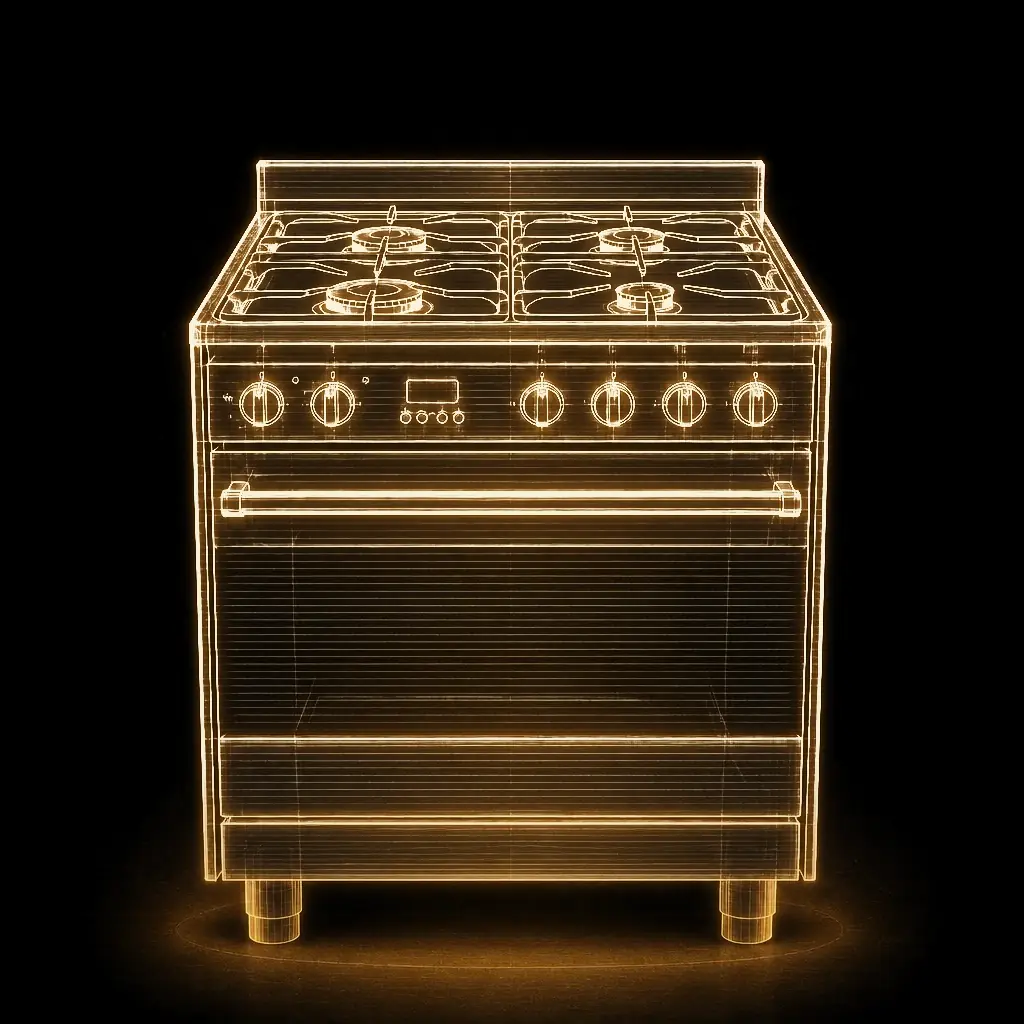 Smeg fornuis RVS 60CM met 4 pits als technische projectie