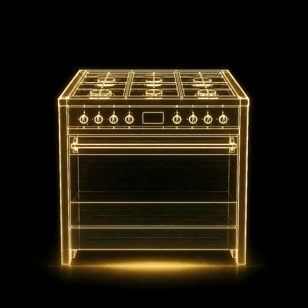 Smeg Roestvrij staal fornuis 90 cm met wokbrander als technische projectie