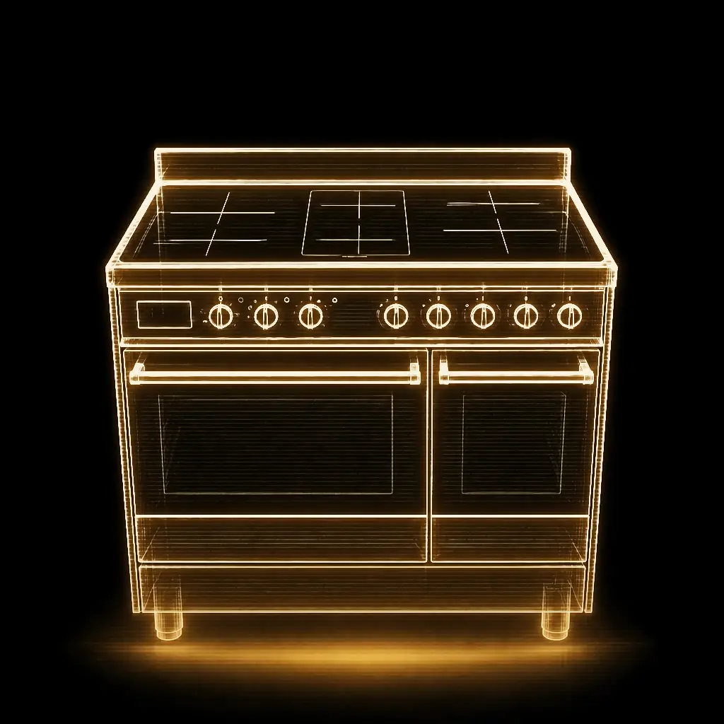 Smeg Roestvrij staal fornuis 90 cm inductie als technische projectie