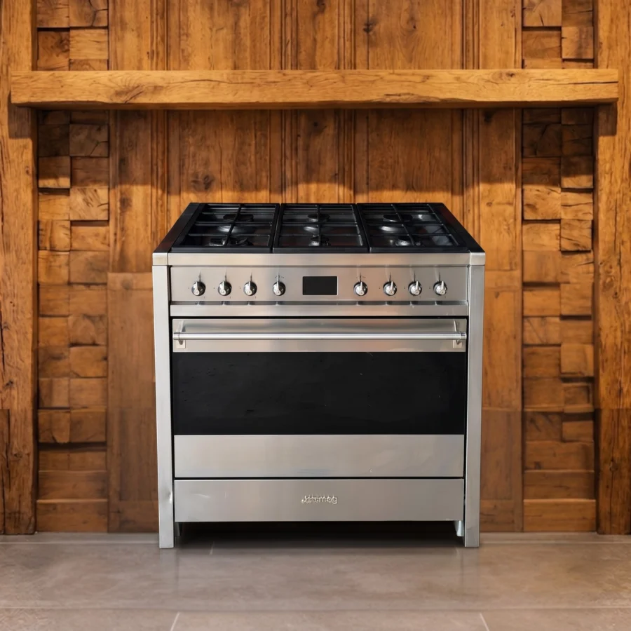 Smeg Roestvrij staal fornuis 90 cm met wokbrander